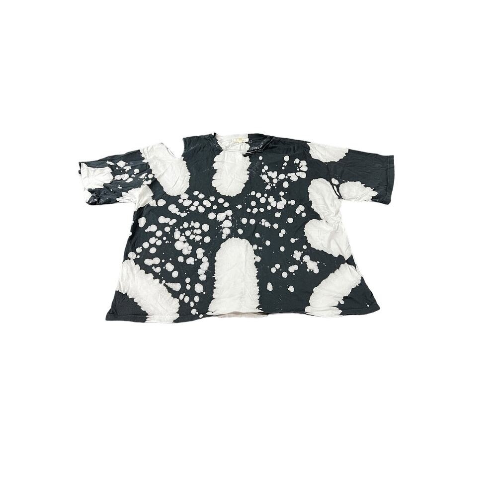Gilded Intent Oversized Raw Edge Crew Neck Womens Tshirt Size Medium Black White